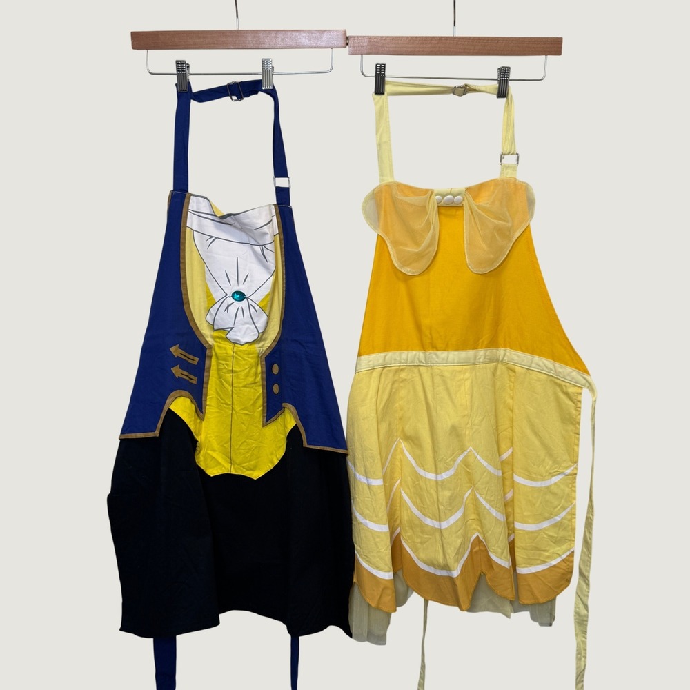 Disney Unisex Beauty and the Beast Apron Set OS Yellow Blue Belle Beast Cosplay